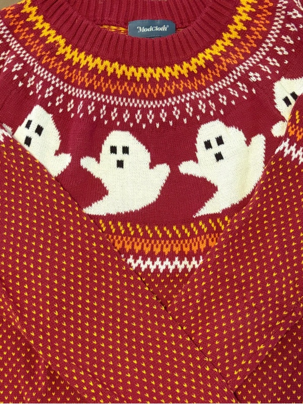 👻 Modcloth You've Been Ghosted Fair Isle Sweater ✨ never worn! 🧡 - Picture 3 of 7